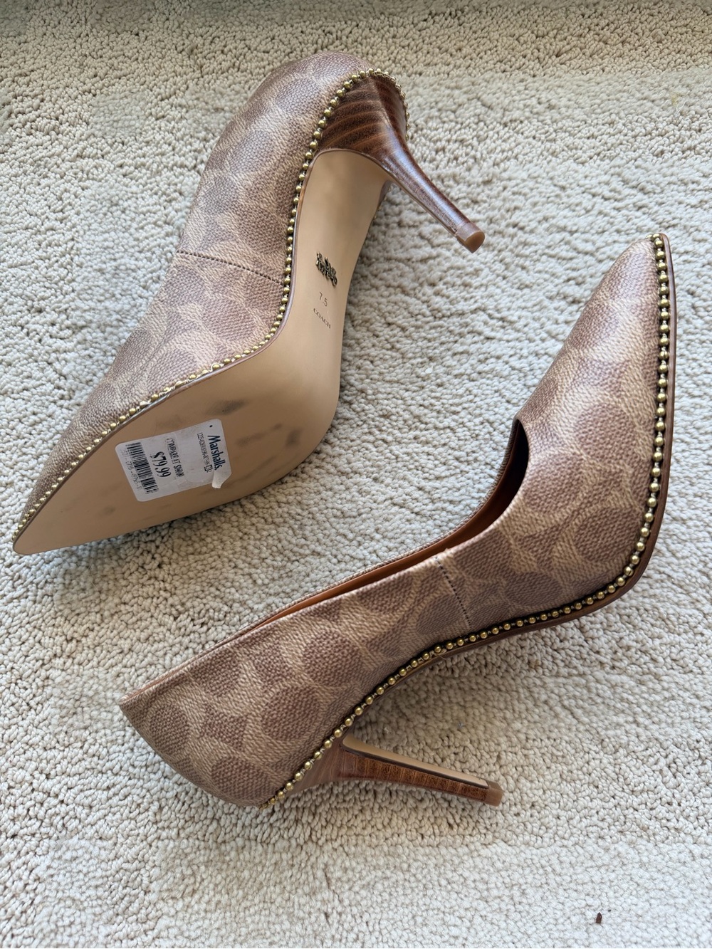 Coach Brown/Beige Signature Pointed Toe Studded Pumps - Picture 2 of 7